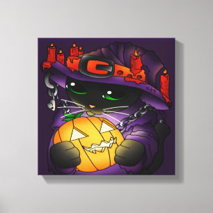 Toile Chat de sorcière noire Citrouille d'Halloween