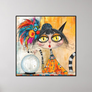 Toile Chat diseuse de bonne aventure mystique fantaisist