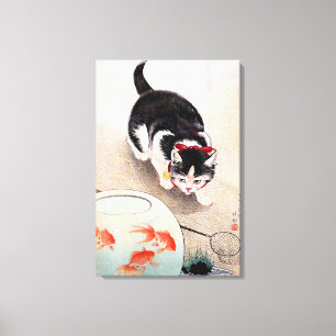 Toile Chat et bol à poissons rouges