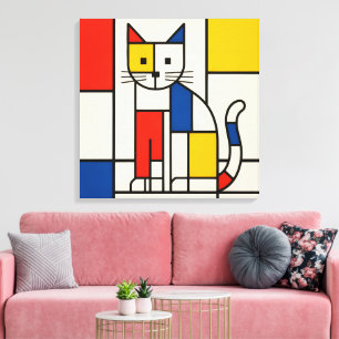Toile Chat géométrique de style Mondrian Art abstrait Po