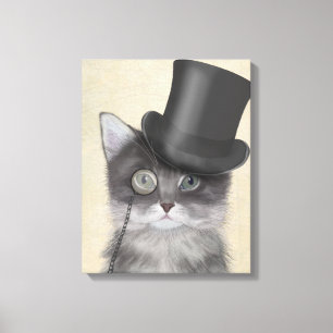 Toile Chat gris avec chapeau supérieur