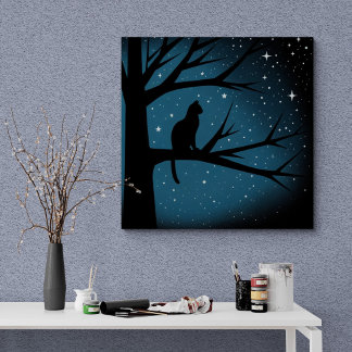 Toile Chat in Tree sur une nuit étoilée d'hiver