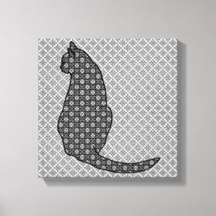 Toile Chat japonais - Kimono noir et blanc