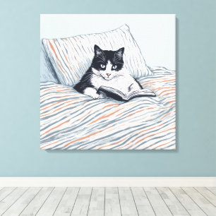 Toile chat lisant