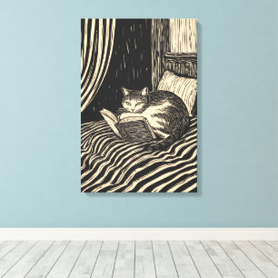 Toile chat lisant au lit