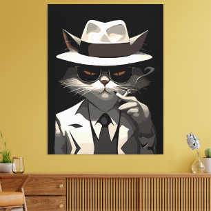 Toile Chat Noir Cool : Félin Souriant et Mystérieux