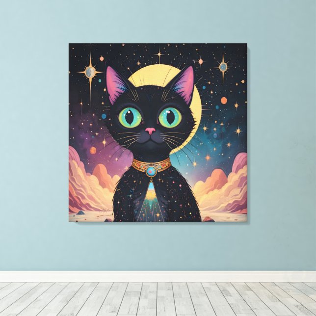 Toile Chat noir cosmique futuriste atomique en clair de  (Insitu (Plancher de Bois))
