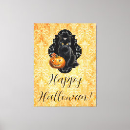 Toile Chat noir et Citrouille d'Halloween doux
