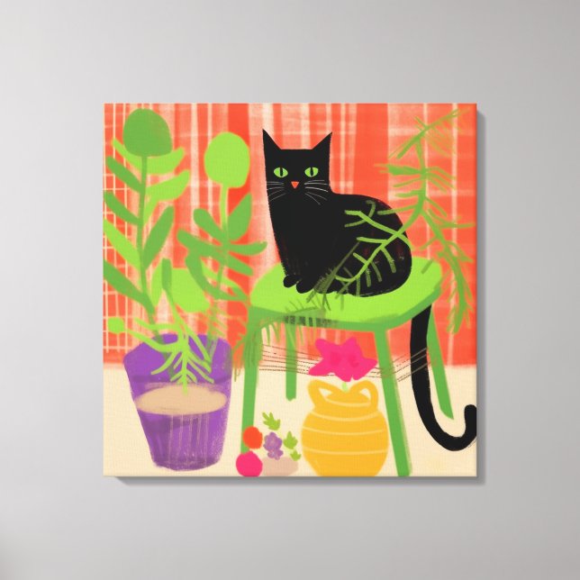 Toile Chat noir Houseplants (Recto)