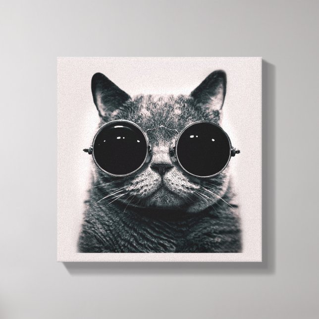 Toile Chat noir rétro amusant avec lunettes de soleil fo (Recto)