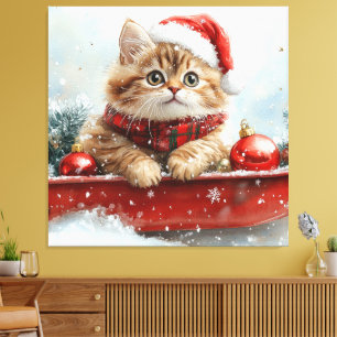 Toile Chat Persan en Traîneau Laissez Tomber la Neige No