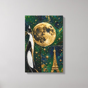 Toile Chat sous la Lune Dorée - Émeraude Paris