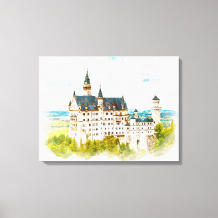 Toile Château de Neuschwanstein Allemagne Aquarelle pein