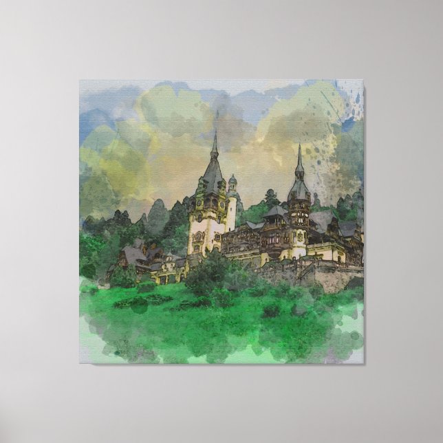 Toile Château de Peles Roumanie Aquarelle (Recto)