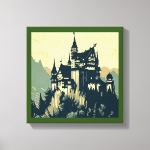 Toile Château Médiéval Fantastique - Gravure sur bois 1