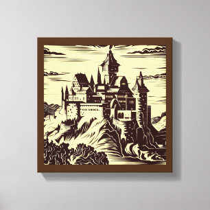 Toile Château Médiéval Fantastique - Gravure sur bois 2