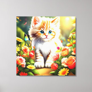 Toile Chaton doré en fleurs"
