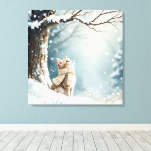 Toile Chaton regardant les flocons de neige