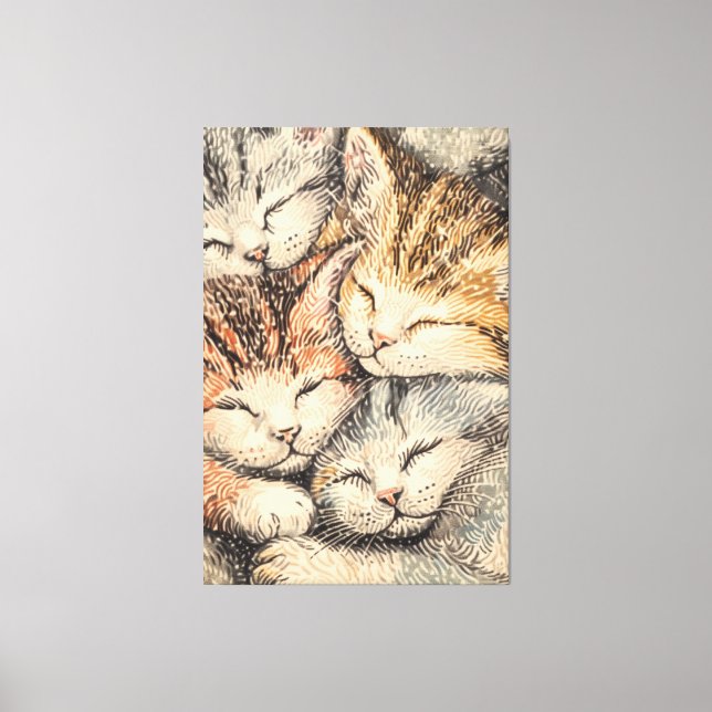 Toile Chatons de couchage - Pointillisme Art (Recto)