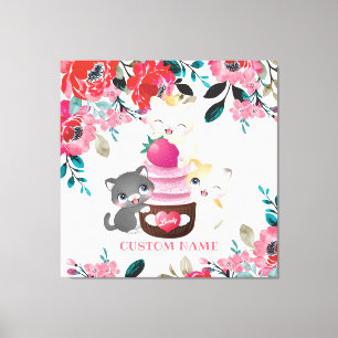 Toile Chatons de dessin animé floraux fantaisistes Gâtea