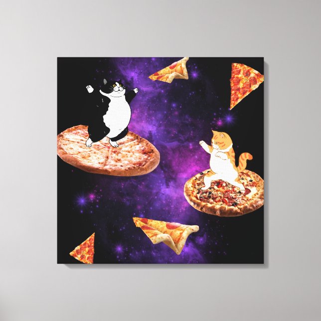 Toile Chats amusants faisant de la pizza dans l'espace (Recto)