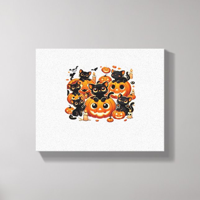 Toile Chats noirs mignons en Citrouille Halloween Night  (Recto)