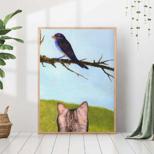 Toile Chats tigrés parlent aux oiseaux