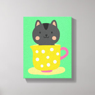 Toile Chatte mignonne en dessin animé sur la menthe