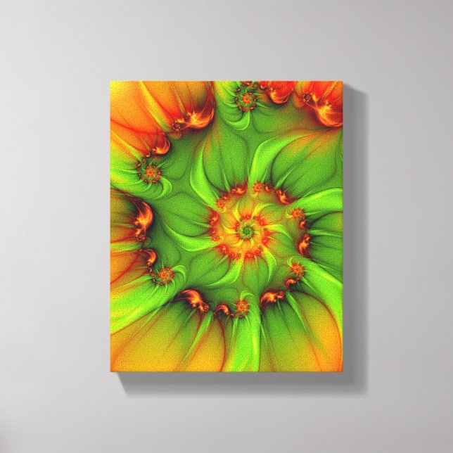 Toile Chaud Été Vert Orange Abstrait coloré Fractal (Recto)