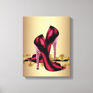Toile Chaussures à talons hauts léopard noir et rouge en
