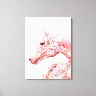 Toile Cheval à cheval à fleurs roses Oeuvre esthétique
