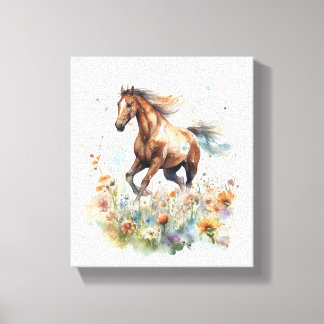 Toile Cheval aquarelle traversant un champ