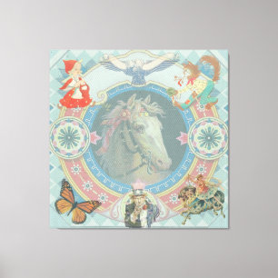 Toile Cheval blanc avec des icônes de livre de contes d