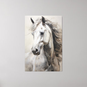 Toile Cheval blanc monochrome   Grande peinture murale
