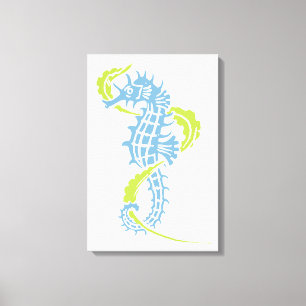 Toile Cheval bleu nuit, vert citron et algues