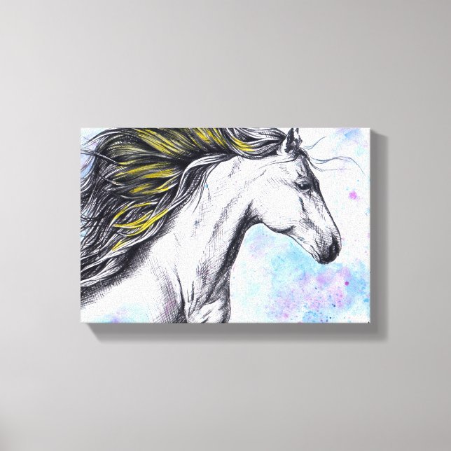 Toile Cheval de course Aquarelle et Encre Équine art (Recto)