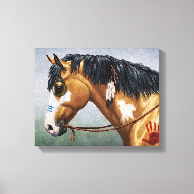 Toile Cheval de guerre amérindien Buckskin Pinto (Recto)