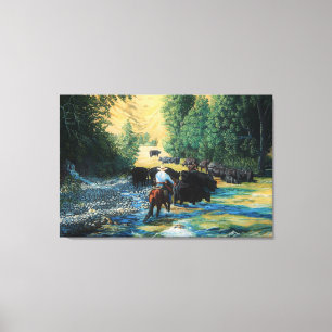 Toile Cheval de ranch et commande et rivière de troupeau