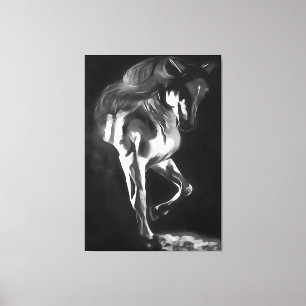 Toile Cheval En Gris Sur Noir