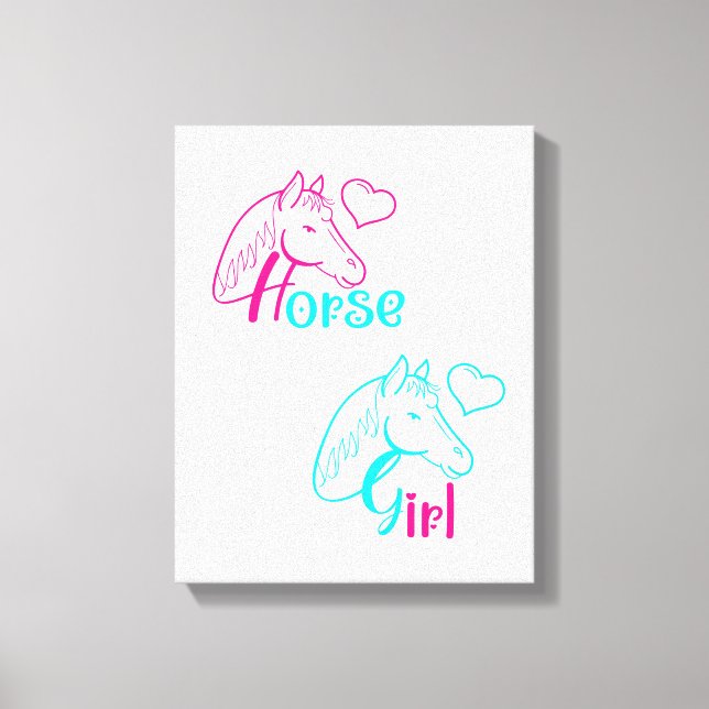 Toile Cheval Girl en rose et turquoise (Recto)