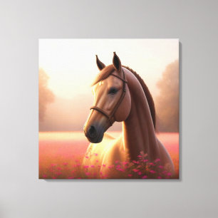 Toile Cheval majestueux debout dans une prairie vibrante