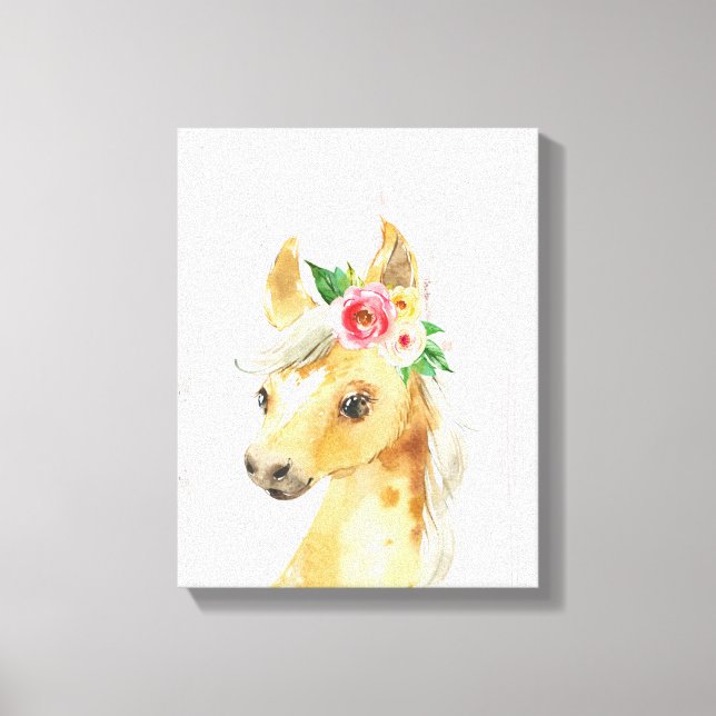 Toile Cheval Poulain Floral Aquarelle (Recto)