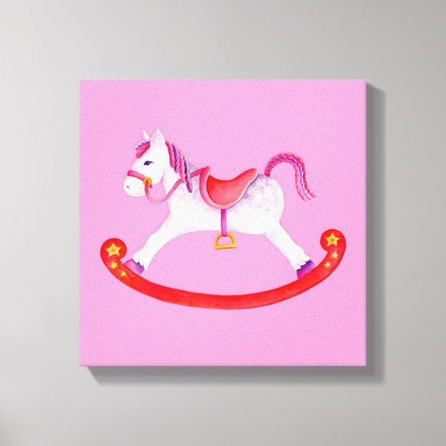 Toile Cheval rocheux aquarelle rose pépinière art (Recto)