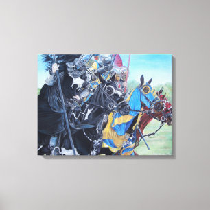 Toile chevaliers médiévaux joutant sur l'art historiqu