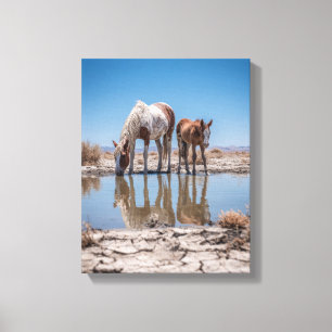 Toile Chevaux blancs et bruns, art de réflexion de l'eau