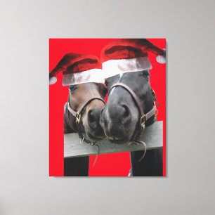Toile Chevaux de Noël en Casquette du Père Noël