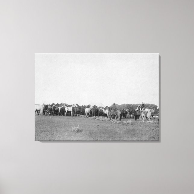 Toile Chevaux encerclés par Cowboys Photo (Recto)