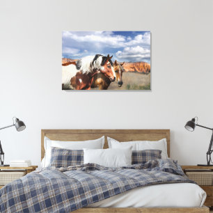 Toile Chevaux Mustang dans la nature, Stallion et son Ma