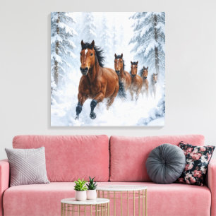 Toile Chevaux sauvages courant à travers une forêt ennei