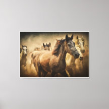 Chevaux Sauvages en Course : Art Rustique Occident